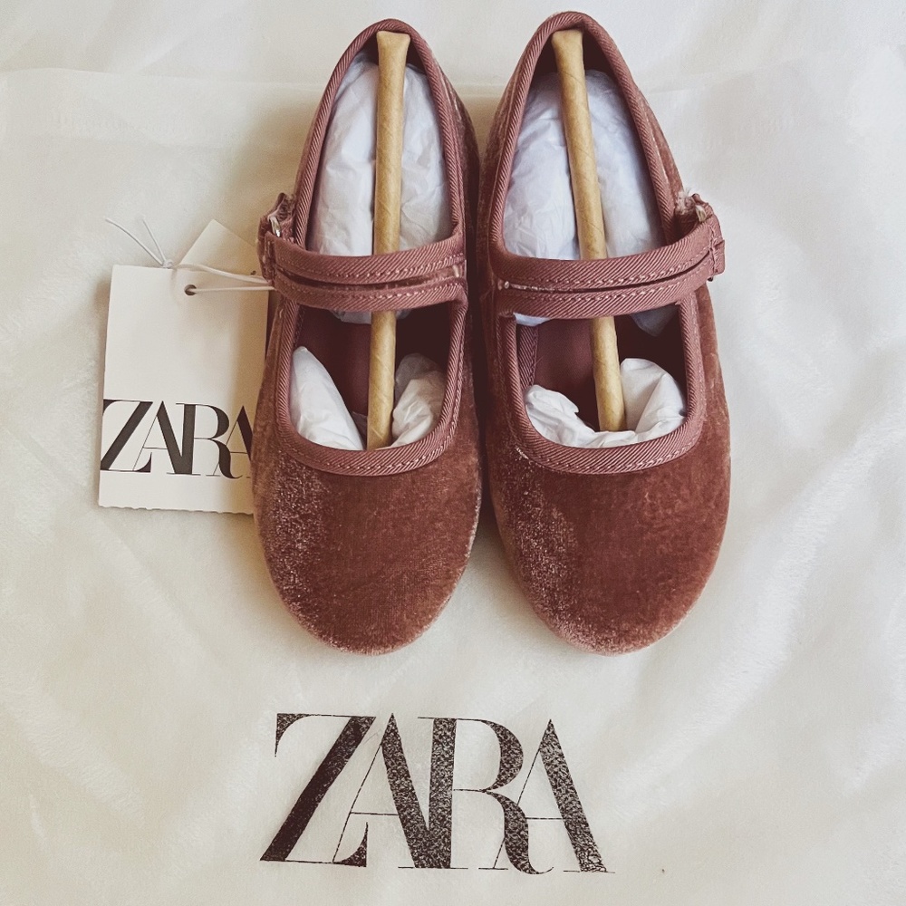 Zara Baby Dusty Pink Velvet Mary Jane Shoes